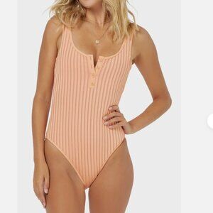 L*Space Orange Two Tone Rib Float One-Piece Swimsuit Size 8